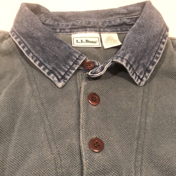 L.L. Bean Other - VINTAGE L.L. BEAN MENS LONG SLEEVE HEAVYWEIGHT POLO WITH DENIM COLLAR GREEN SZ M